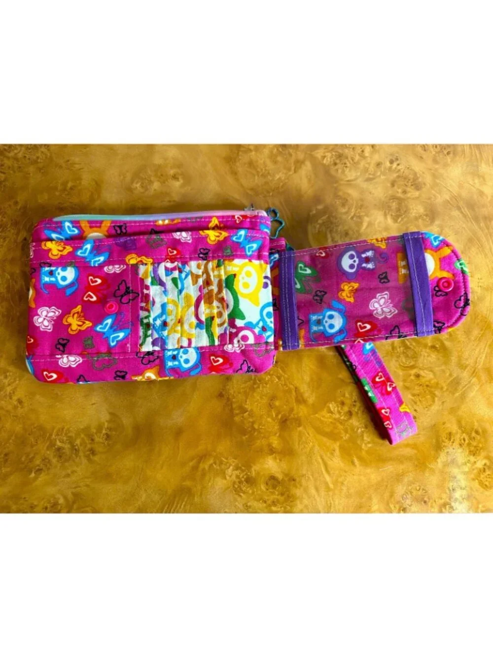 Skelanimals Pink Butterfly Print Wallet Wristlet Cotton Organizer Y2K Emo Scene